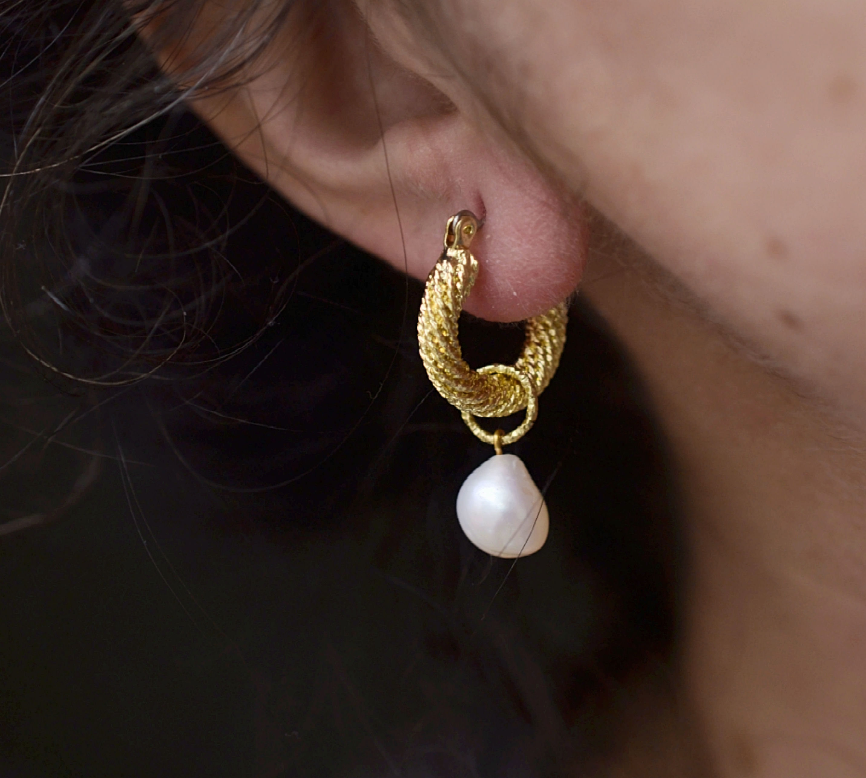 handmade gold hoop, gold hoop earrings, pearl hoop earrings,
