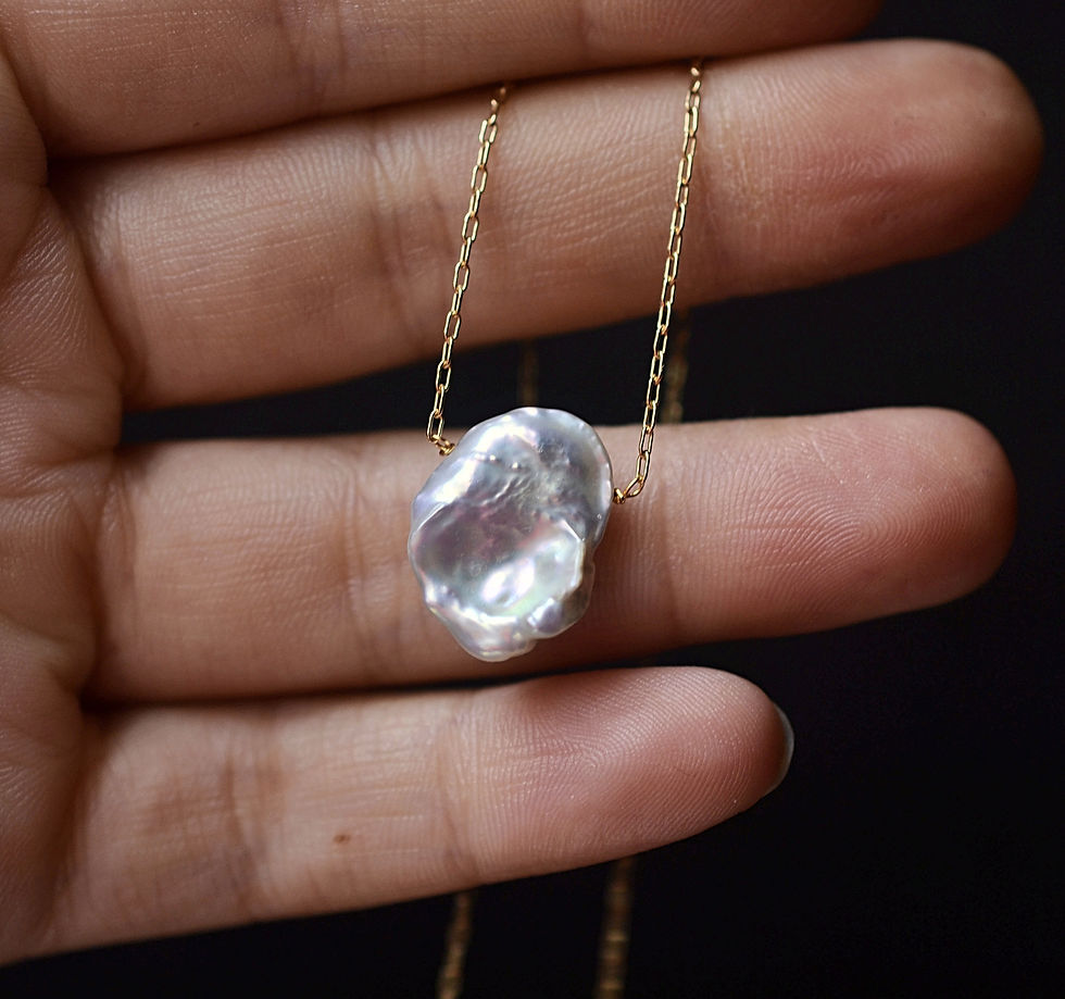 Thumbnail: Keshi pearl necklace, natural flat pearl necklace, large white pearl gold filled