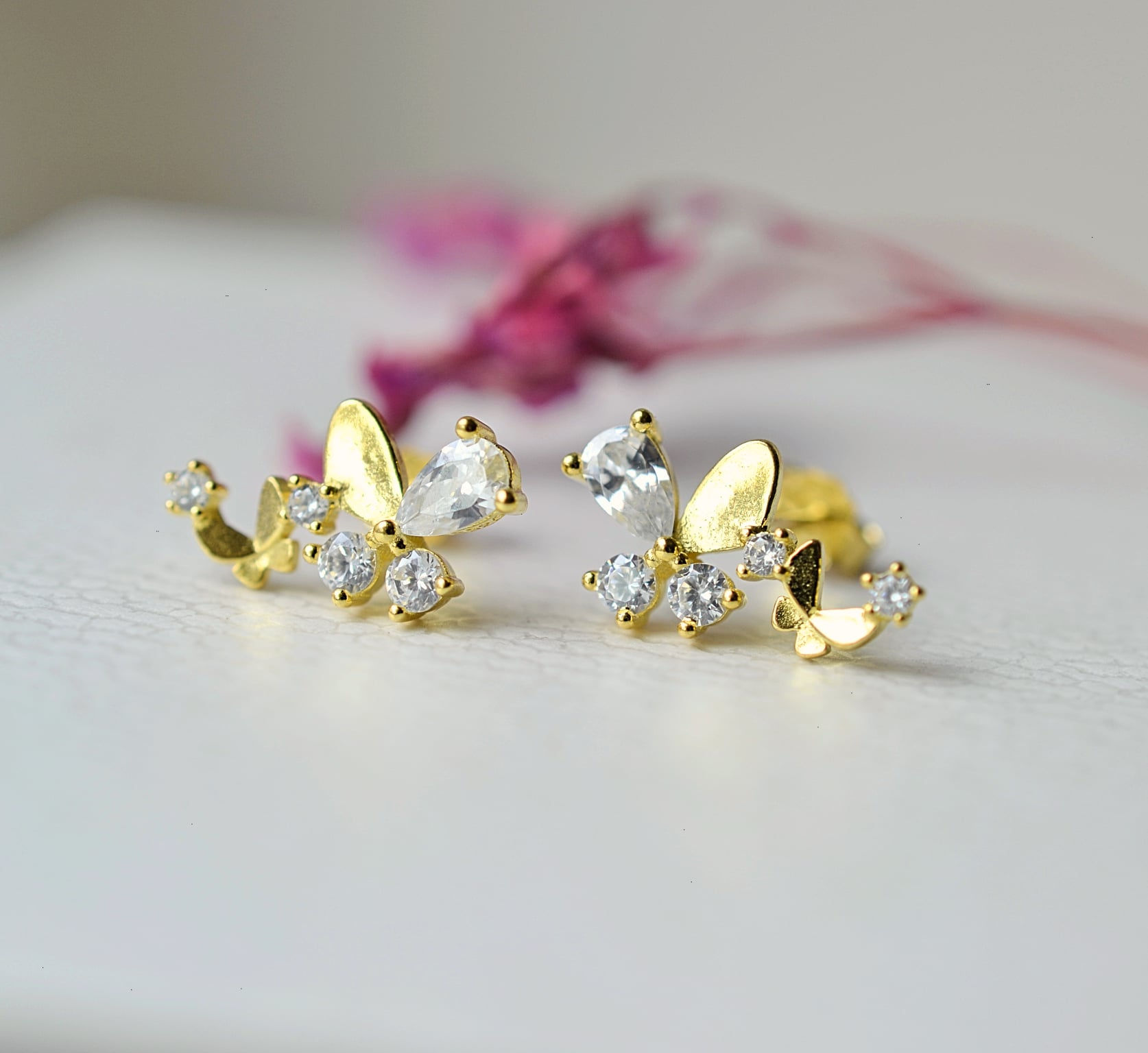 24k gold vermeil butterfly earrings, dainty butterfly posts