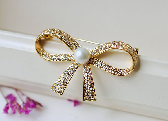 Bow knot large brooch, 18k gold plated 
