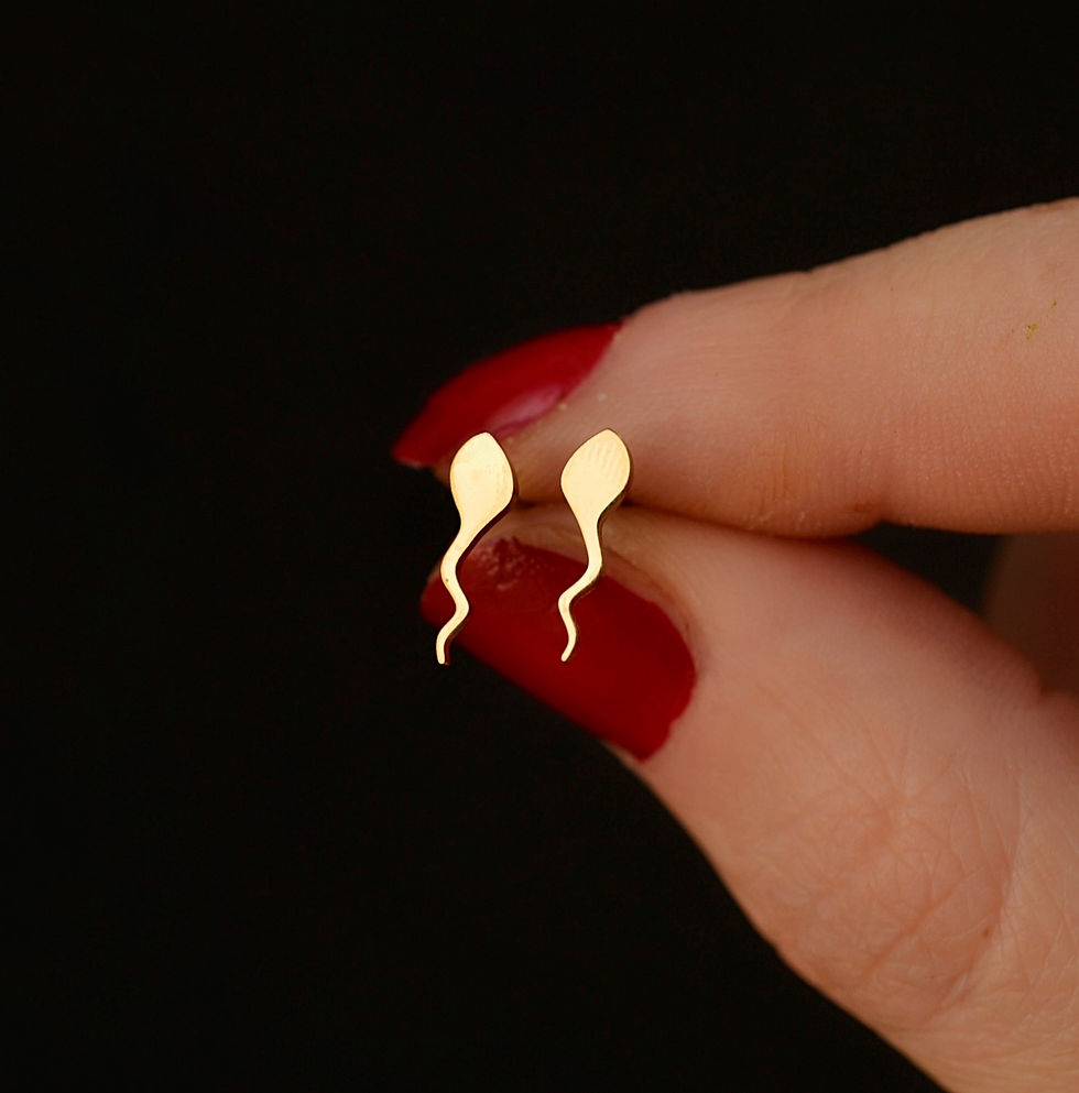 sperm cell earrings, spermatozoid gold studs, biology sperm posts