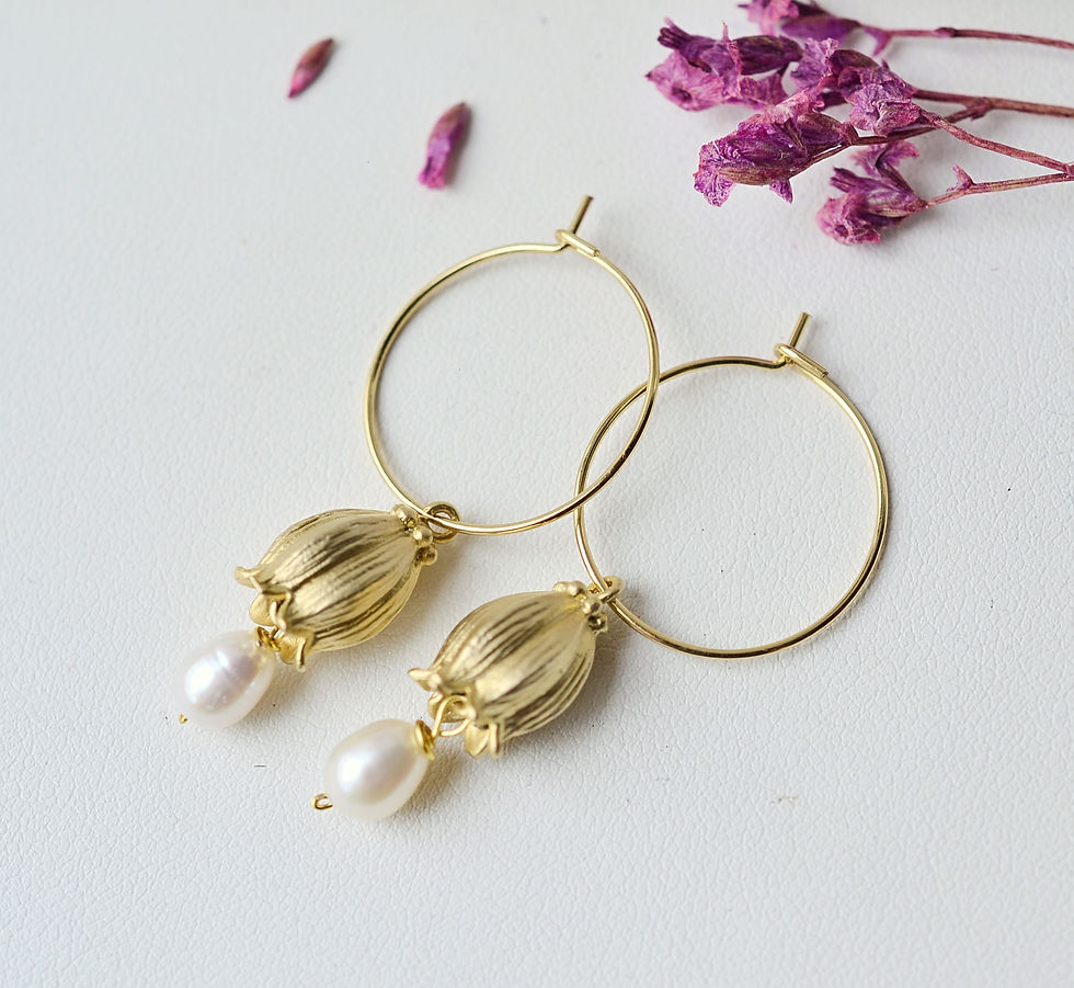 natural pearl hoop, gold plated pearl earrings, handmade gift shop, anniversary gift