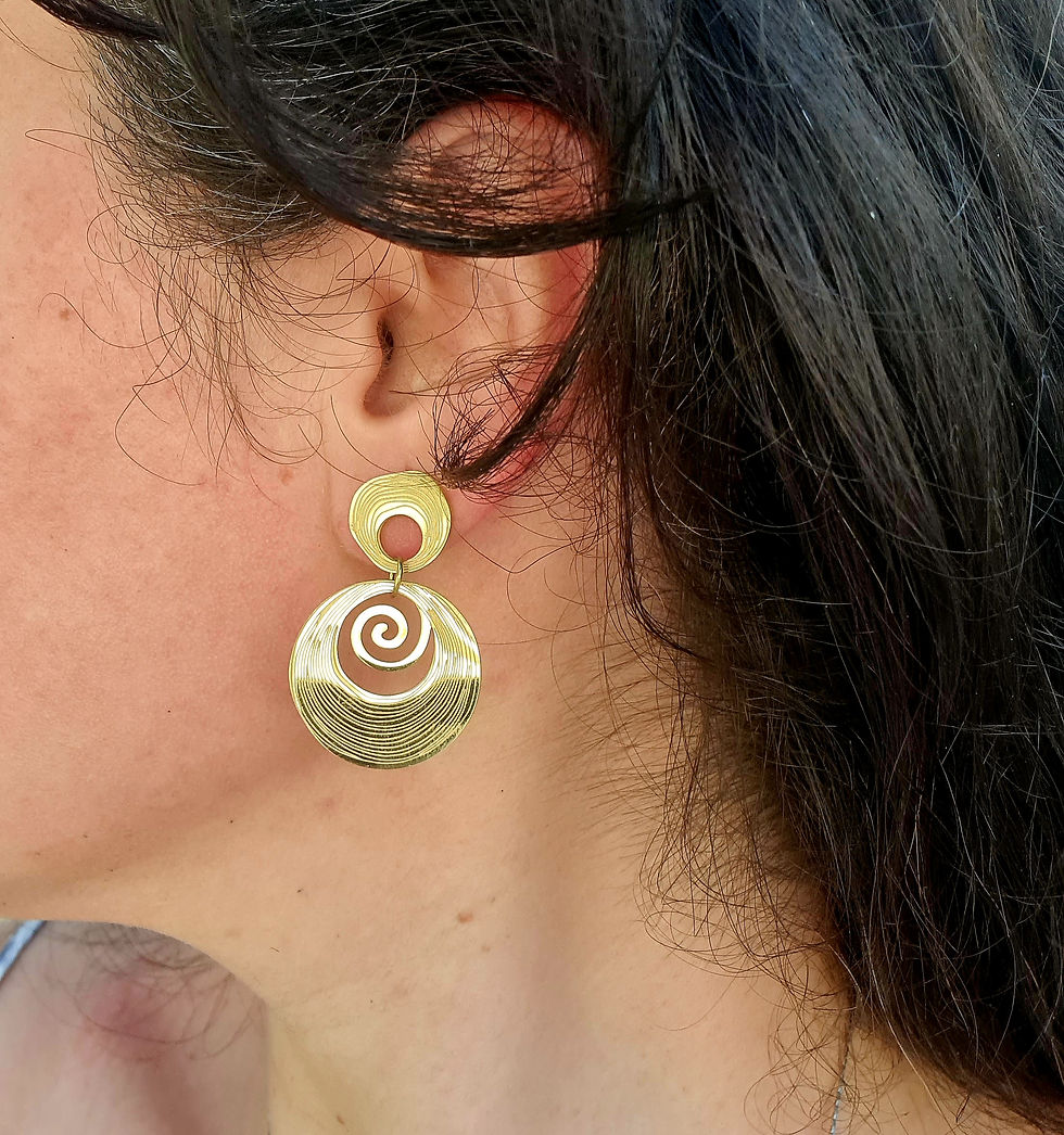 Miniaturbild: Circles 18k gold, spiral earrings, swirl drop elegant earrings, 