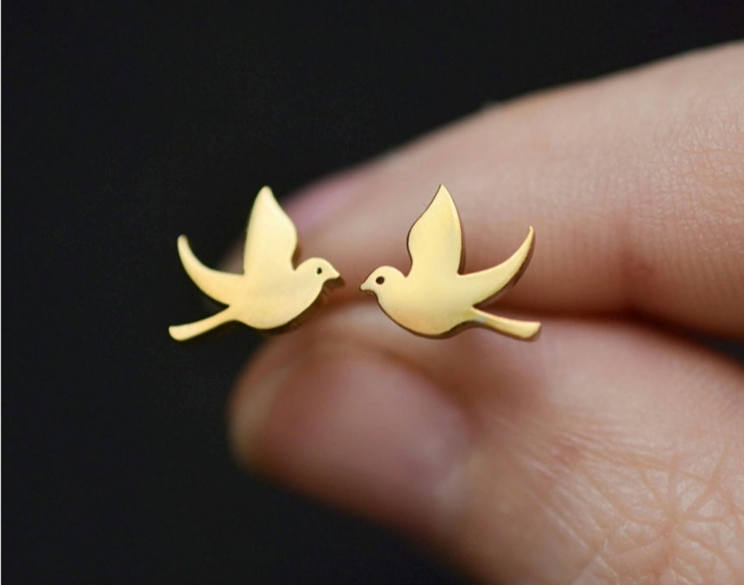 Bird earrings, dove studs, sparrow gold plated posts