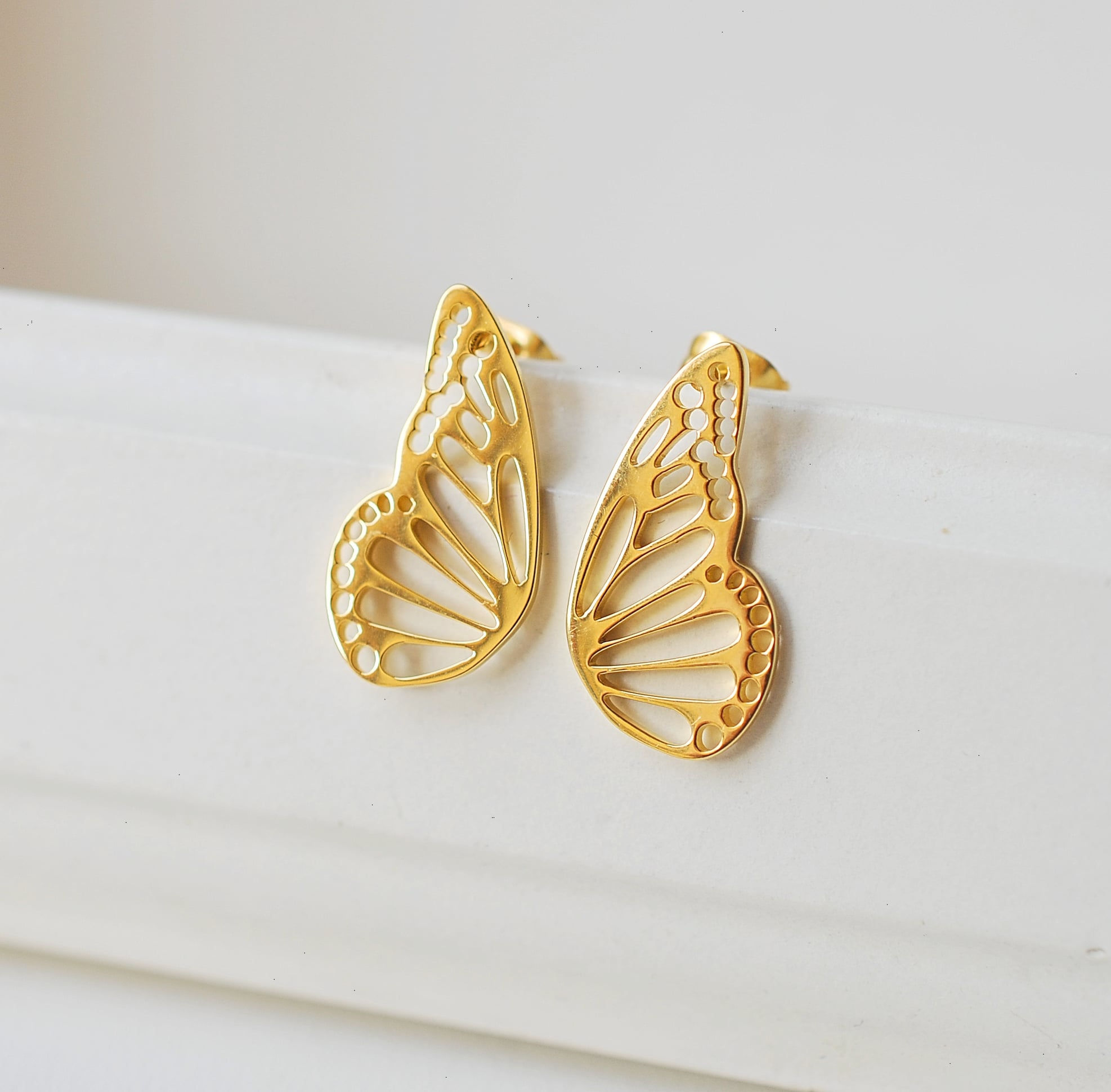butterfly modern earrings, 18k gold plated wings studs