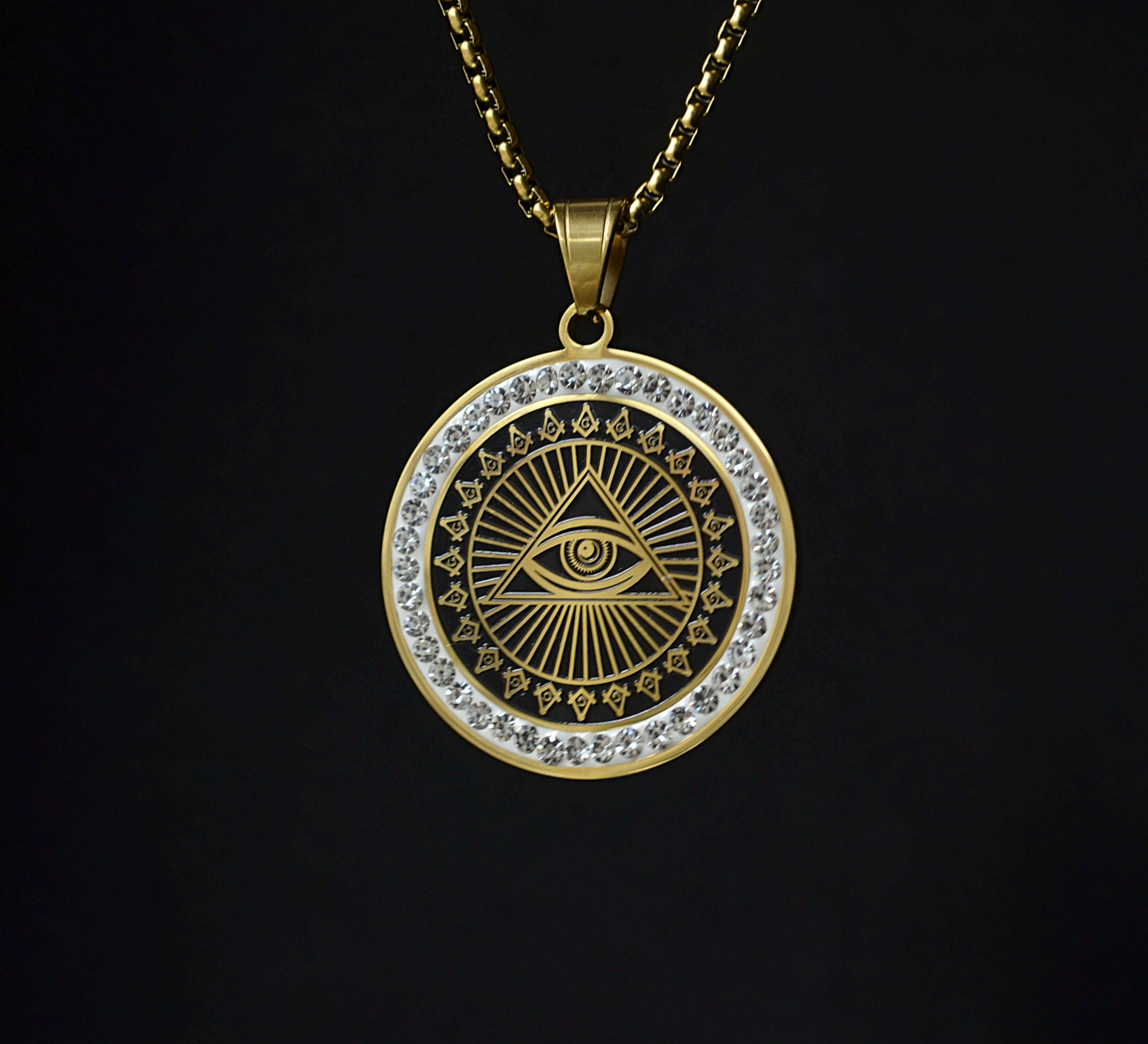 Large Boyfriend Eye of David Masonry Gold necklace