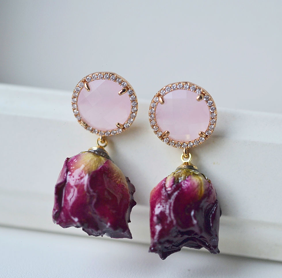 Thumbnail: Rose natural flowers earrings, 14k gold filled rose earrings, dangle earrings