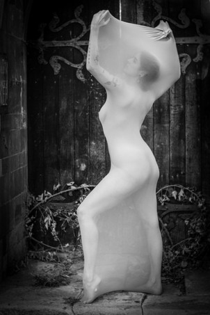 Monochrome of Misuzu on location in a stretchy bodystocking