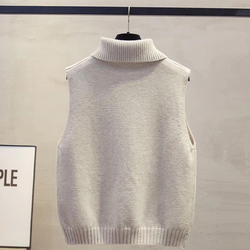 Thumbnail: Autumn Winter Korean Solid Color Lapel Sleeveless Versatile Casual Knitted Vest 