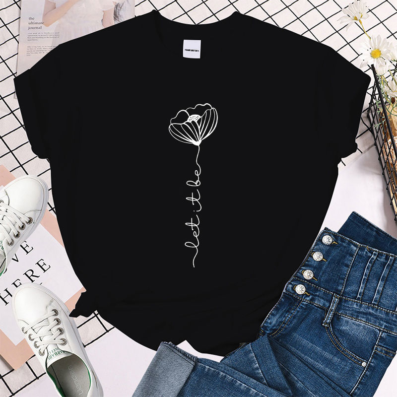 Thumbnail: (Premium T-shirt)Hot Sales Let It Be Flower T Shirts Women Summer Cool Short Sle