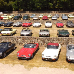 A group of E-types parking in lines
