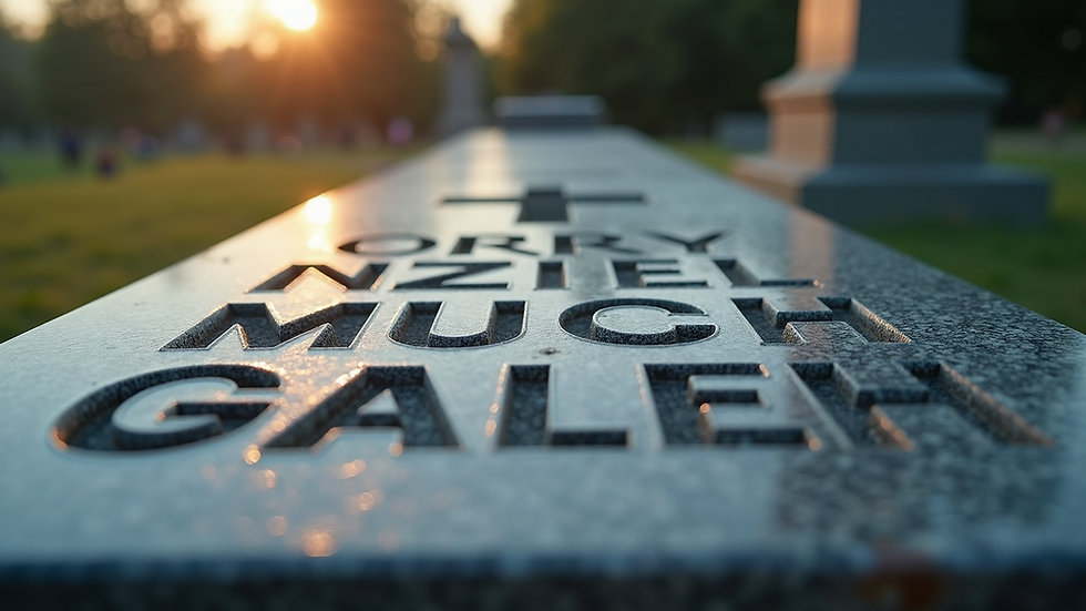 Eye-level view of a granite headstone with engraved text