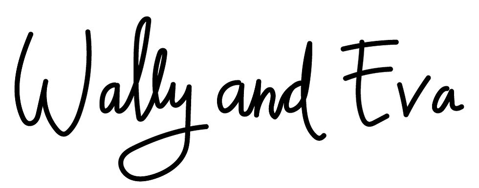 Black cursive text reading Wally and Eva on a white background.