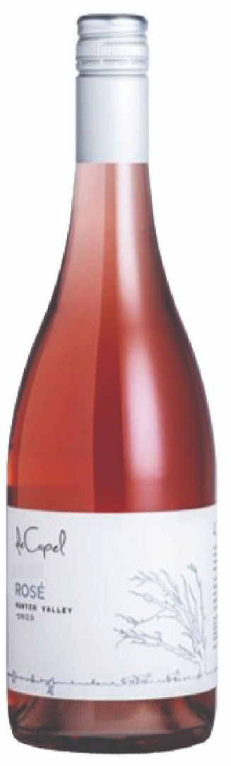 Bottle of rosé wine on a white background, with a pale pink label reading ROSÉ and Napa Valley 2023.