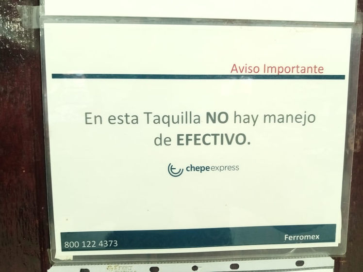 Forma de pago taquilla Tren Chepe en Creel.