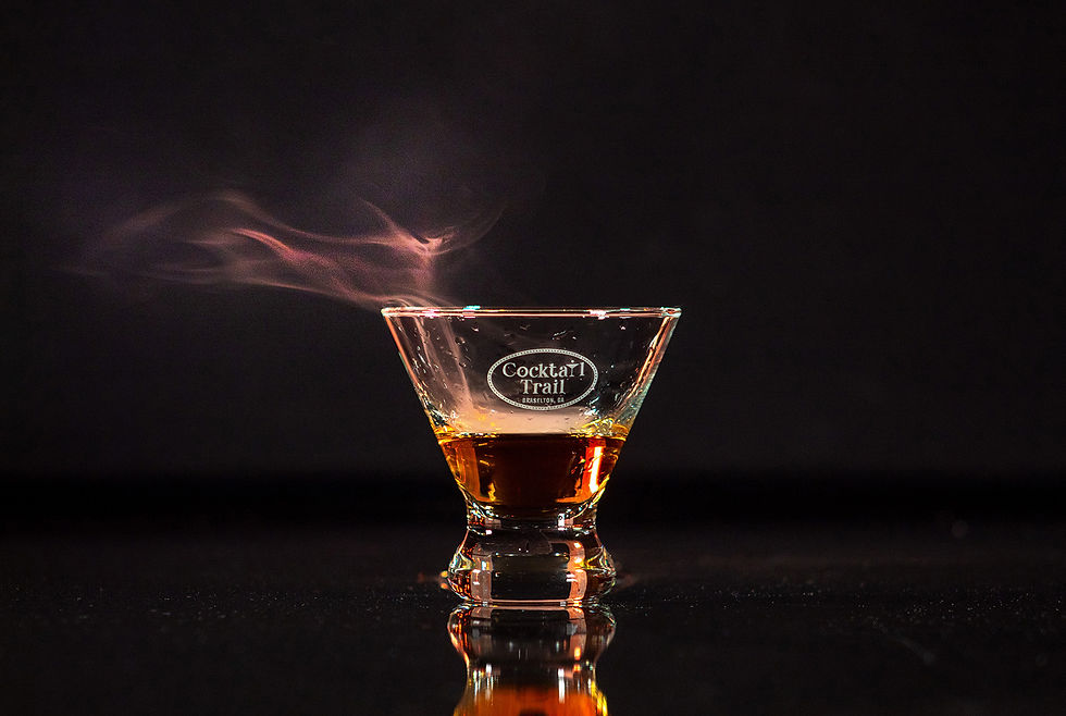 Smoky bourbon in a Cocktail Trail martini glass