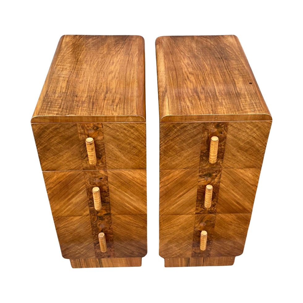 Thumbnail: Pair of Circa 1935 gorgeous Art Deco rare shaped Bedside Cabinets