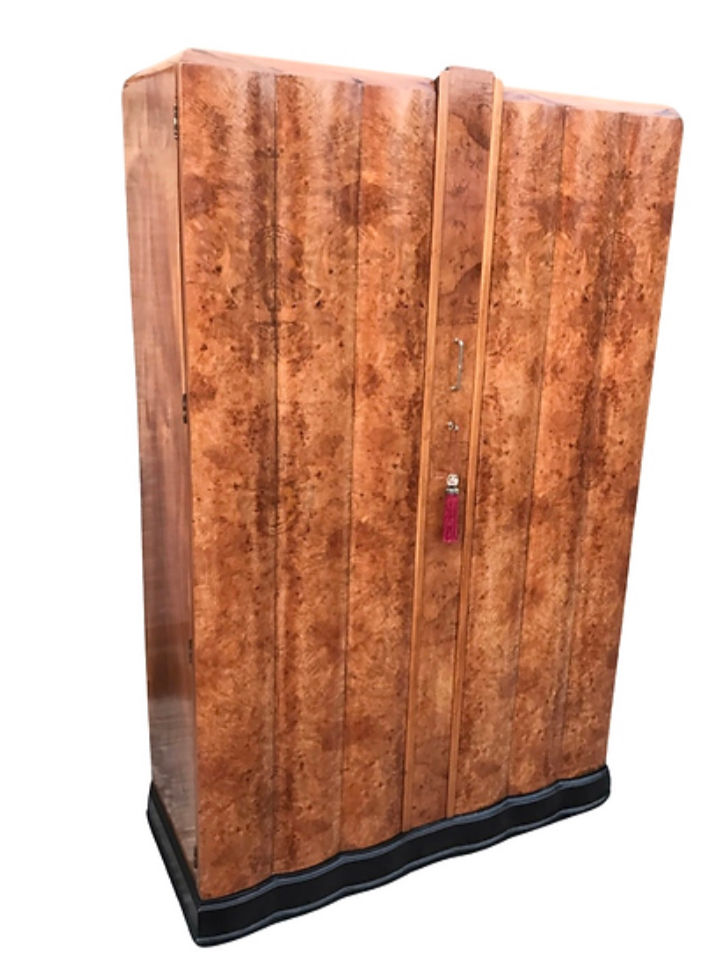 Thumbnail: 1930s Art Deco Fluted Burr Walnut Double Wardrobe