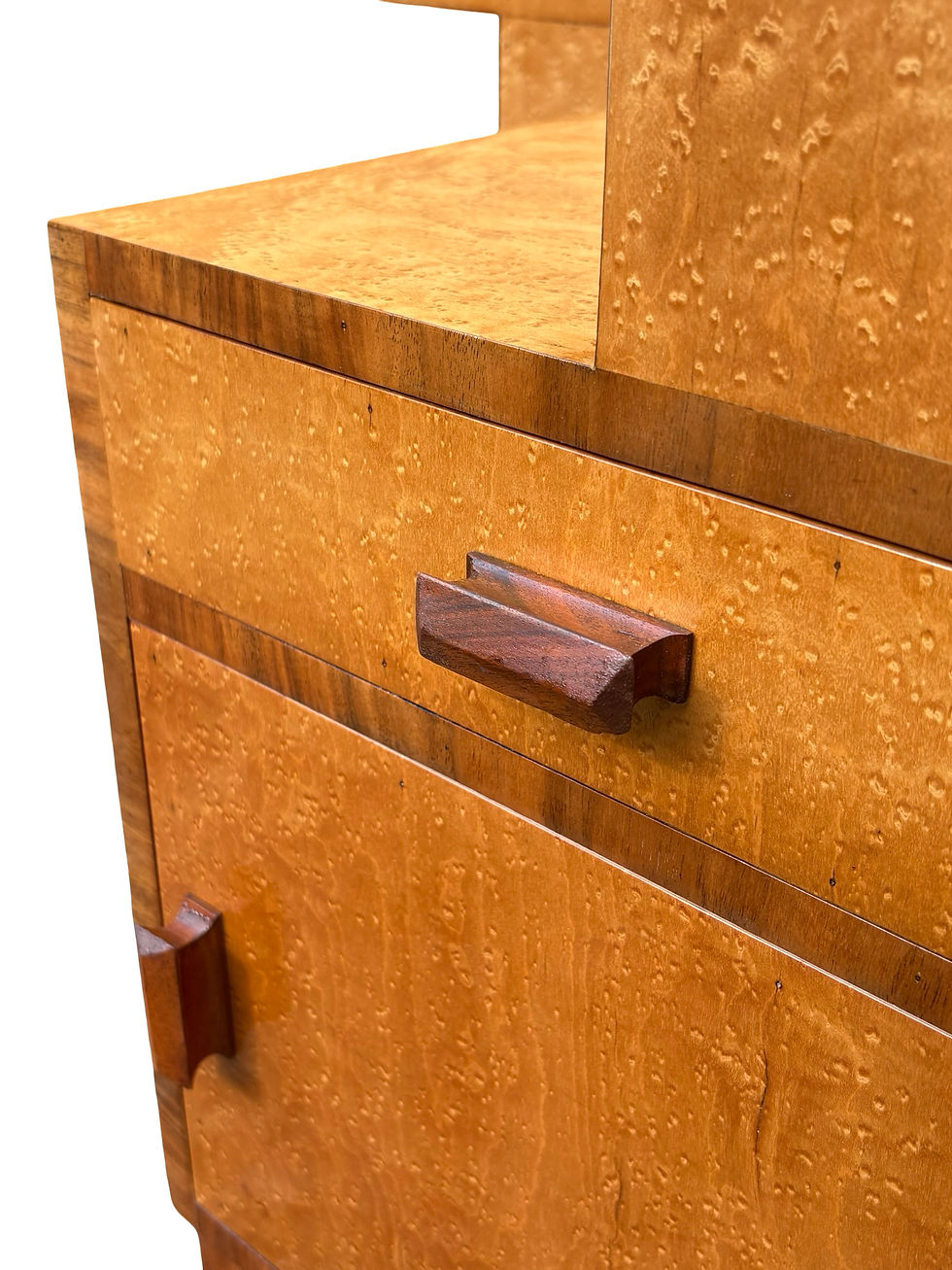 Thumbnail: Geometric Art Deco Headboard with integral bedside cabinets in Birds Eye Maple
