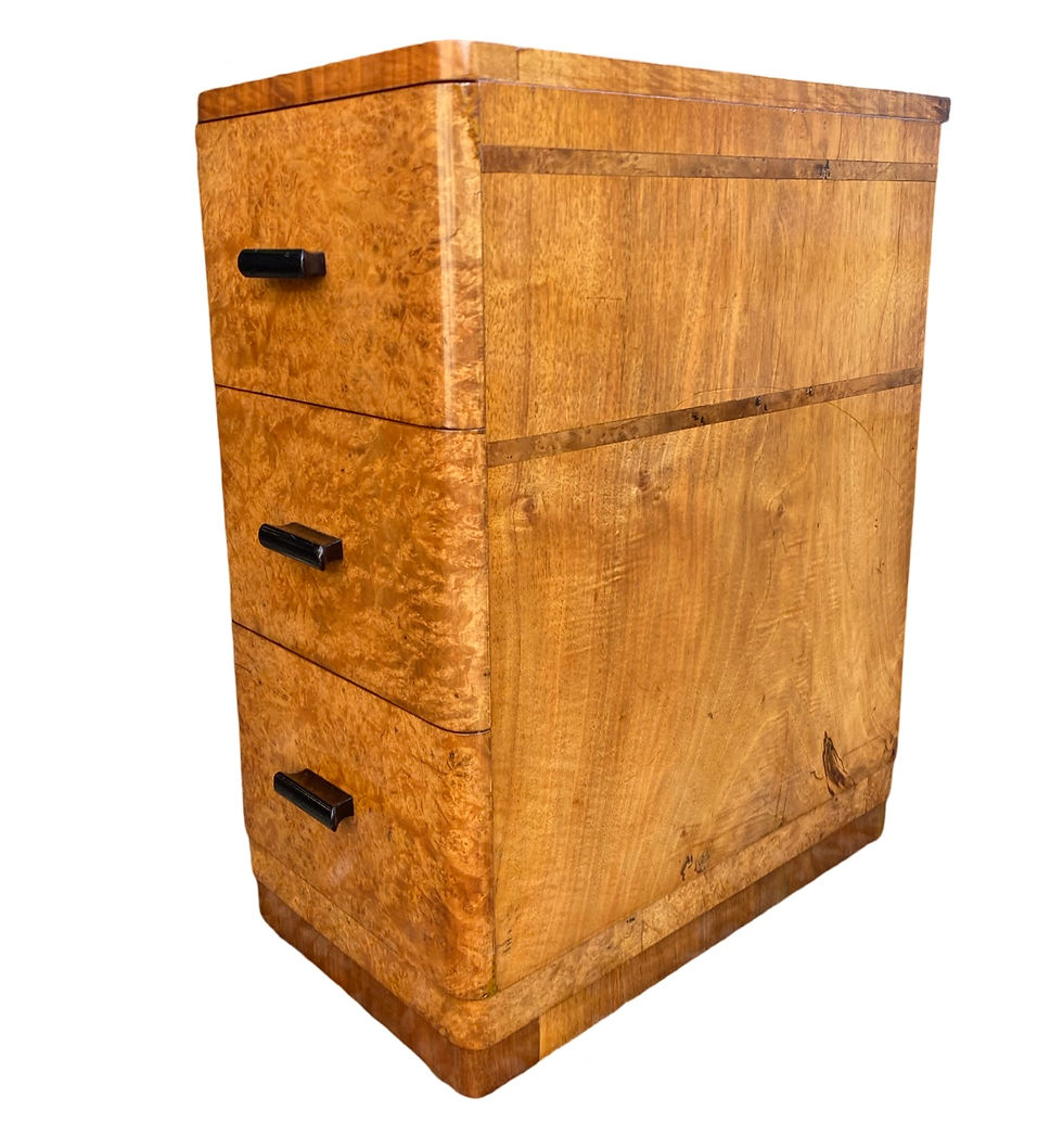 Thumbnail: Pair of Blonde Burr Walnut Art Deco Bedside Cabinets