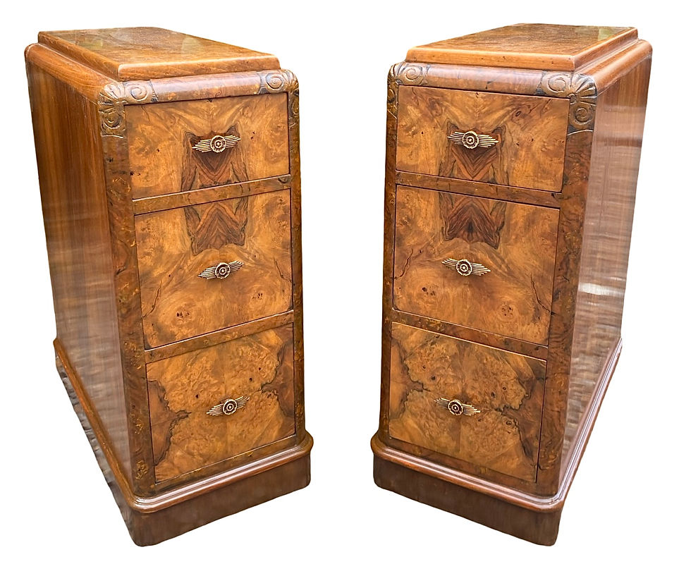 Thumbnail: Pair of Art Deco Figured Walnut Bedside Cabinets