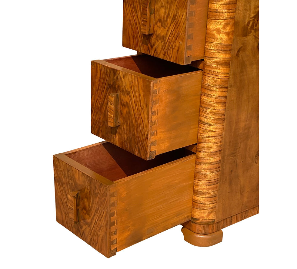 Thumbnail: Pair of matching Art Deco figured walnut bedside cabinets