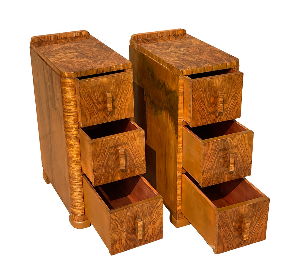 Thumbnail: Pair of matching Art Deco figured walnut bedside cabinets