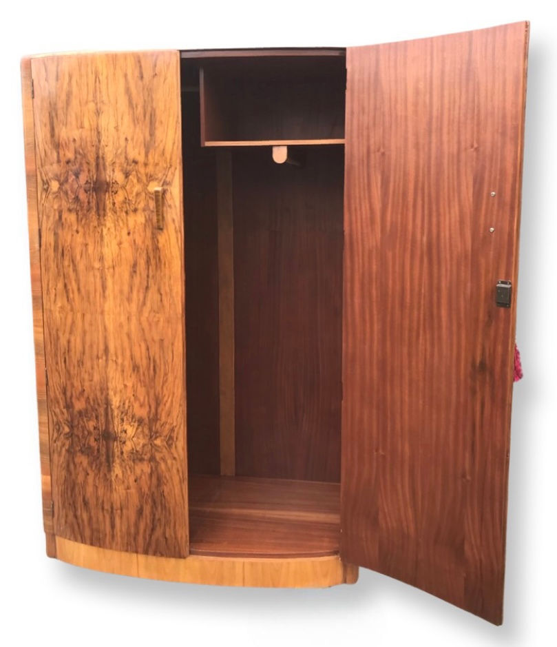 Thumbnail: Art Deco Figured Walnut Double Bowfronted wardrobe