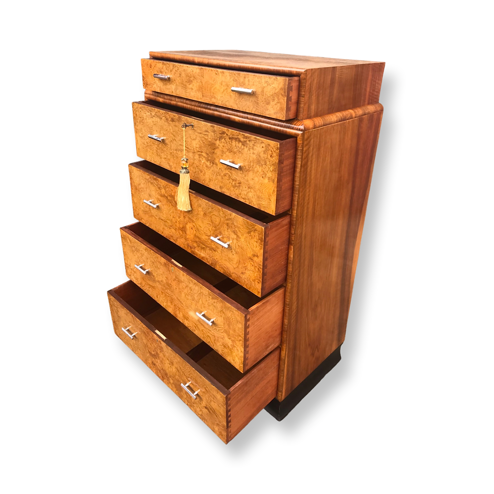 Thumbnail: Art Deco Burr Elm Skyscraper Chest of  Drawers