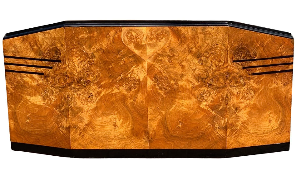 Thumbnail: Striking Art Deco Hexagonal Fronted Burr Walnut and ebonised Double Bed