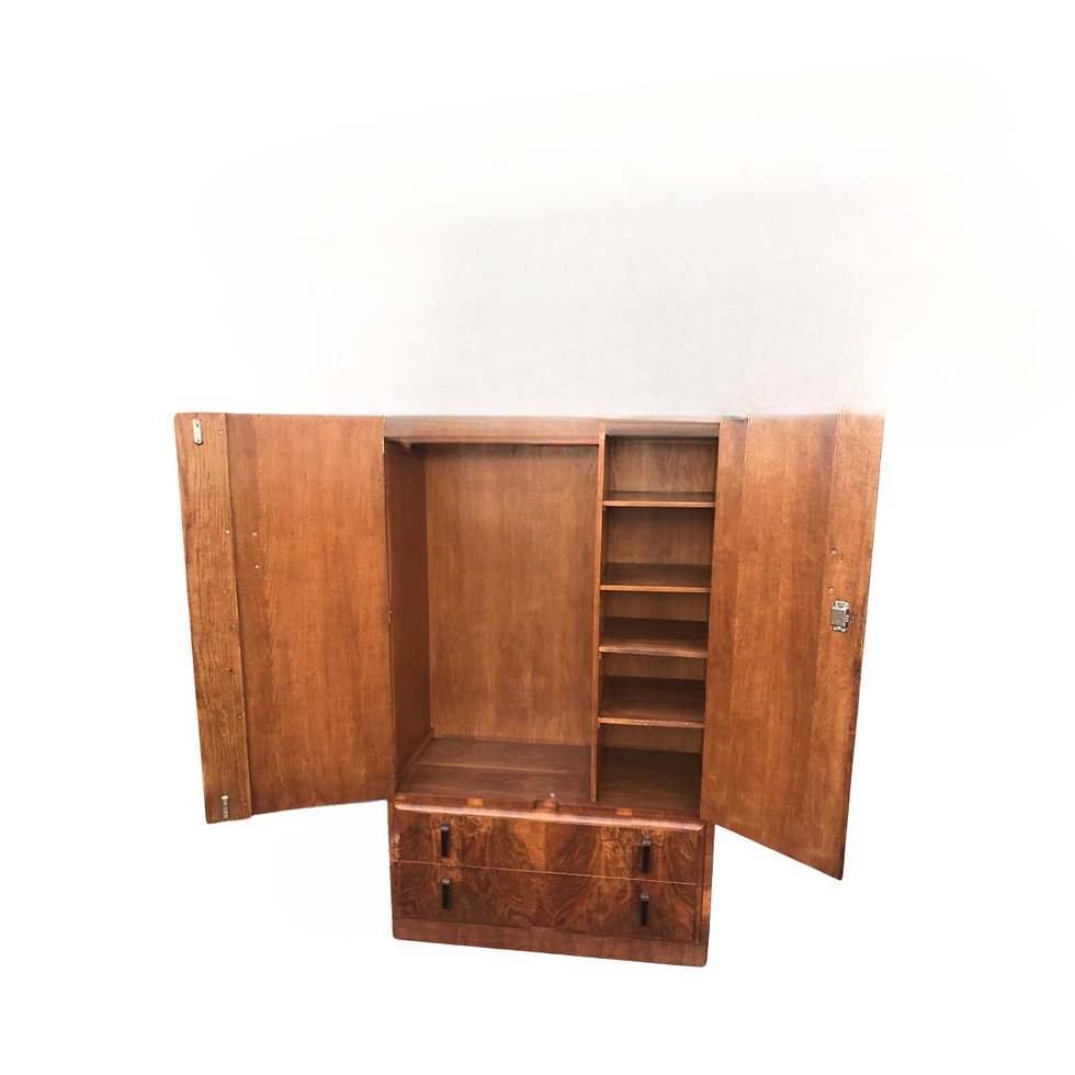 Thumbnail: Original matching pair of 1930s Art Deco walnut his and hers wardrobes