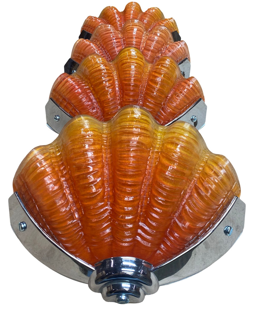 Thumbnail: Stunning blood orange Set of 4 Art Deco Shell Wall Lights 