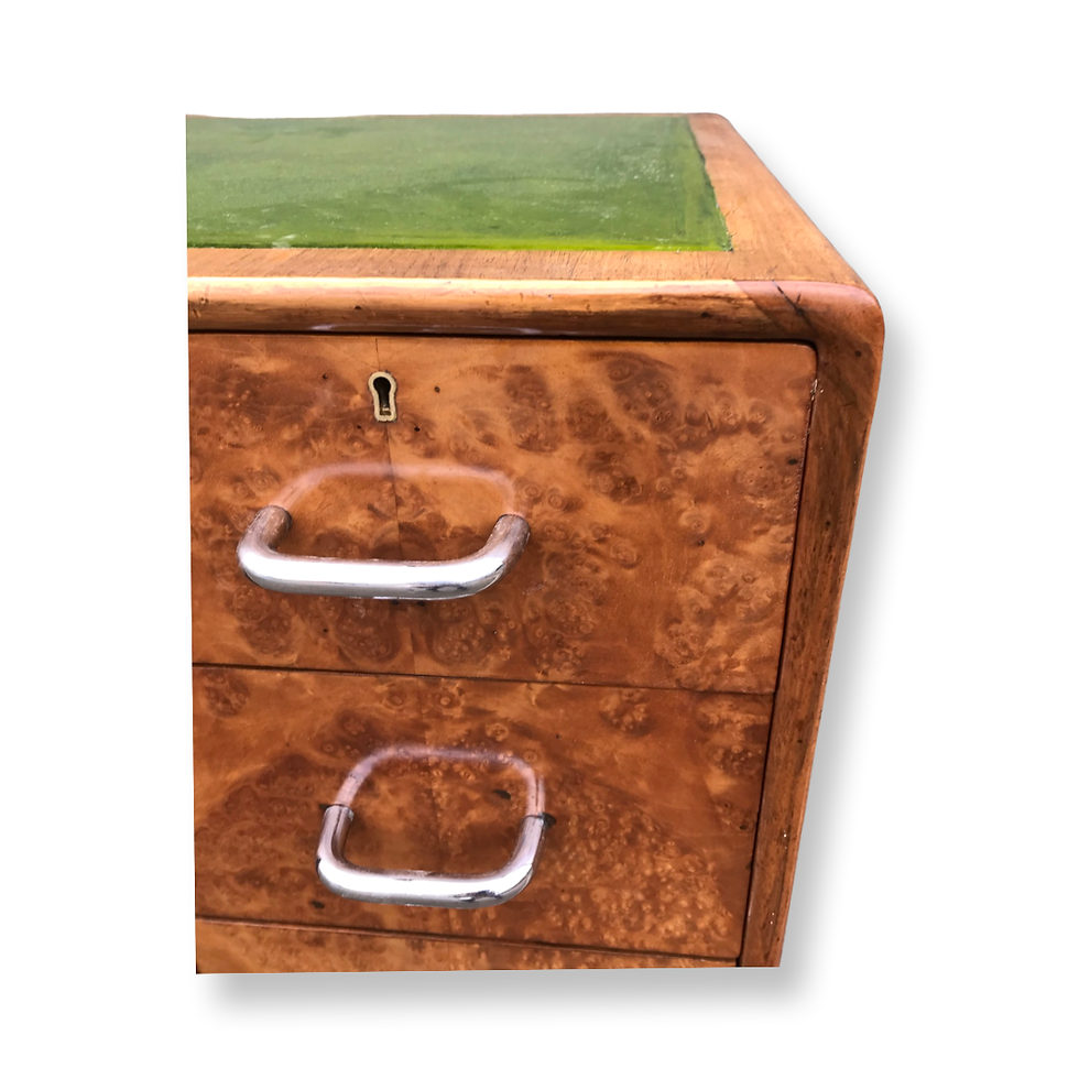 Thumbnail: Art Deco burr walnut 9  drawer kneehole desk