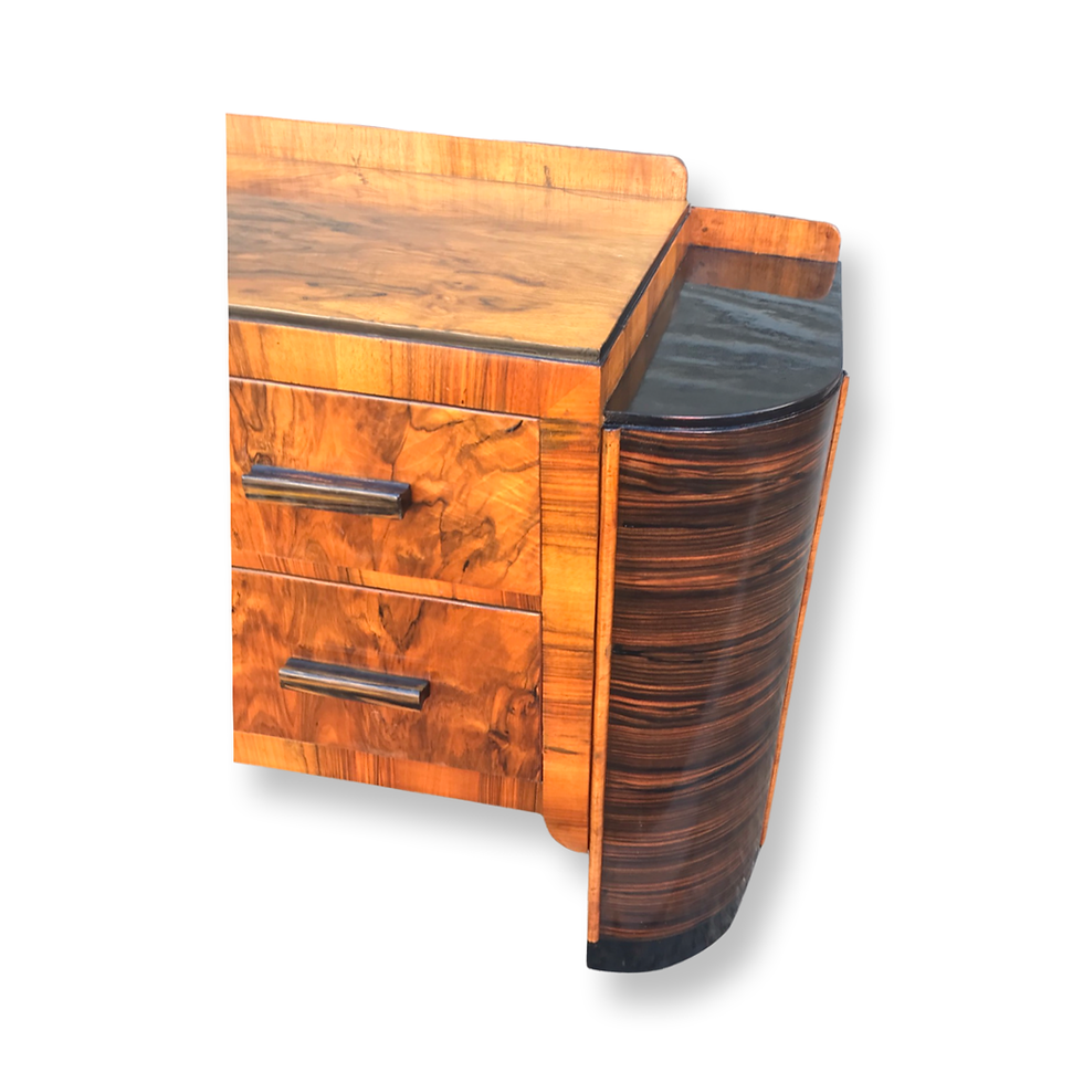 Thumbnail: Art Deco period chest of drawers in walnut and Macassar