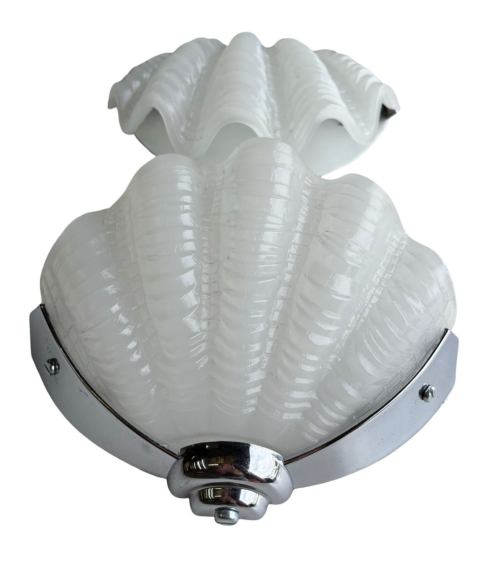 Thumbnail: Matching pair of Art Deco White Milk Shell Wall Lights