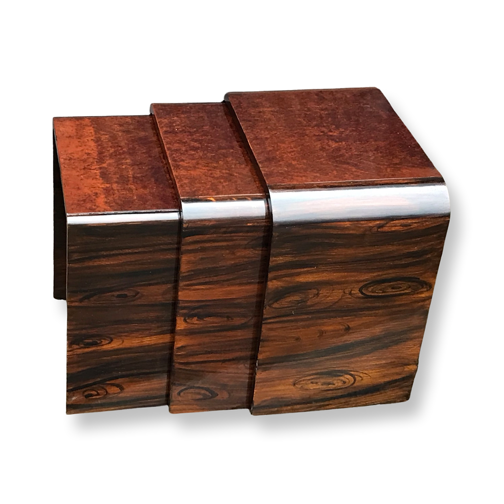 Thumbnail: Art Deco faux rosewood/bakelite English nesting tables by Ray Hille, set of 3