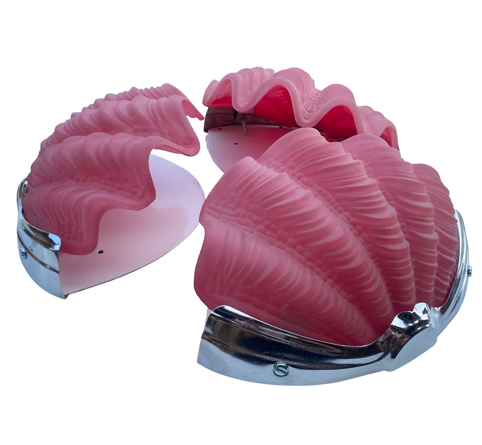 Thumbnail: Set of 3 Art Deco Shell Wall Lights in candy floss pink