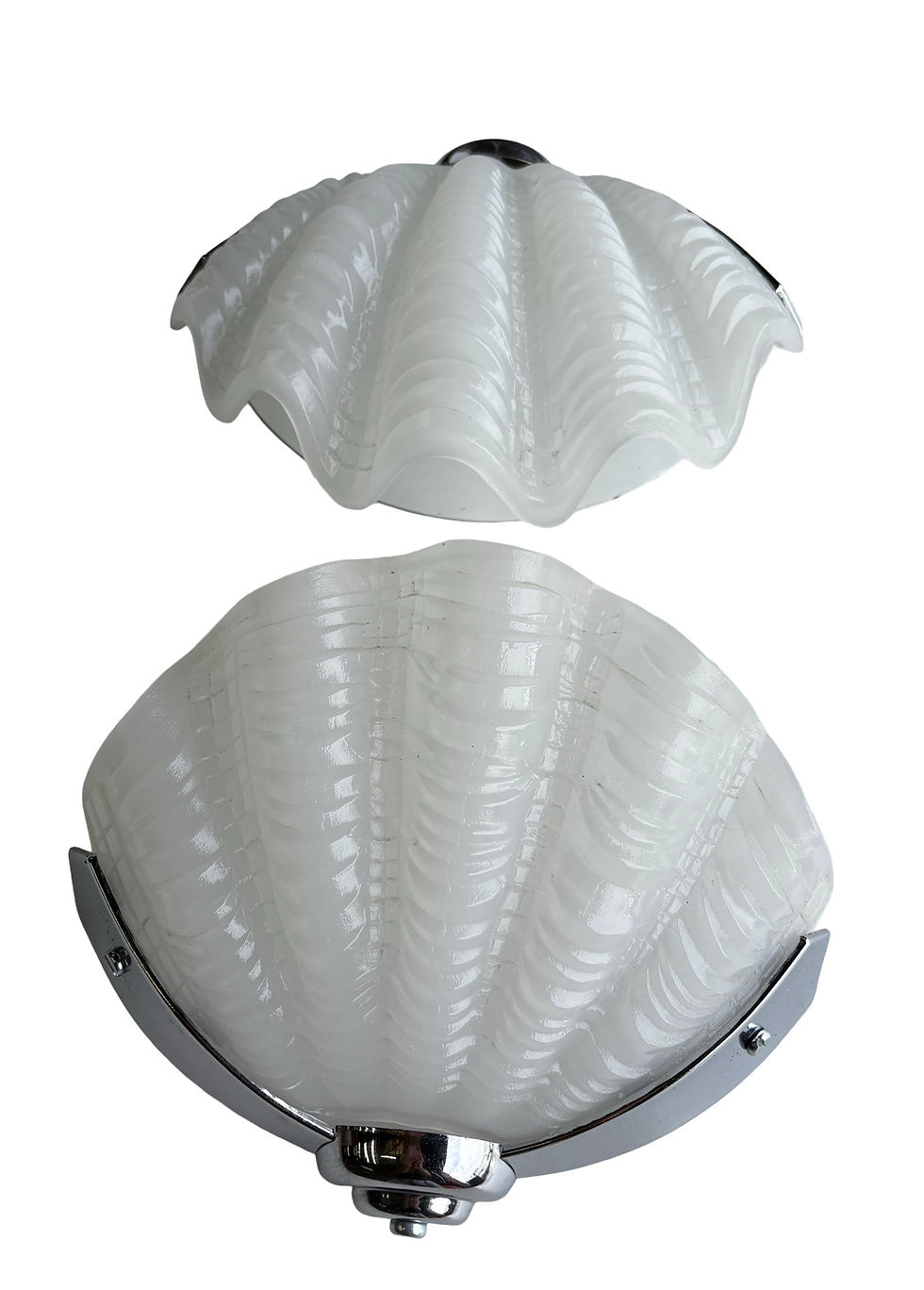 Thumbnail: Matching pair of Art Deco White Milk Shell Wall Lights