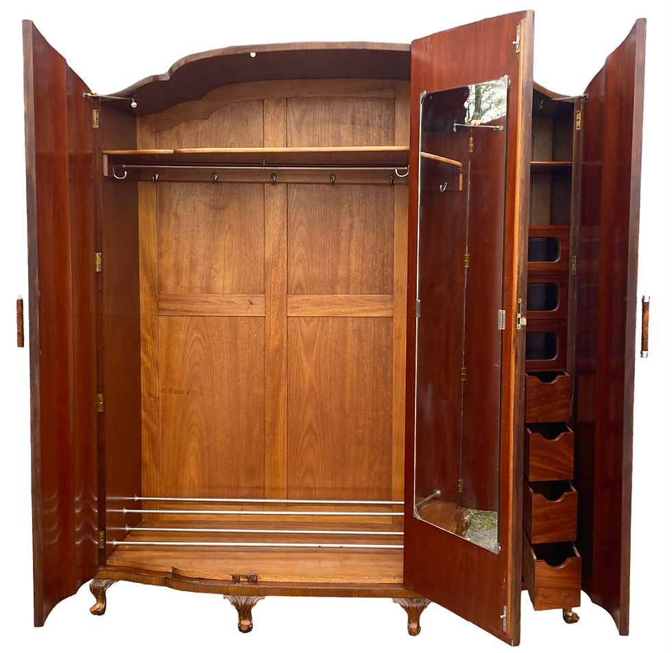 Thumbnail: 3 Door Burr Walnut Serpentine Fronted Art Deco Triple Wardrobe