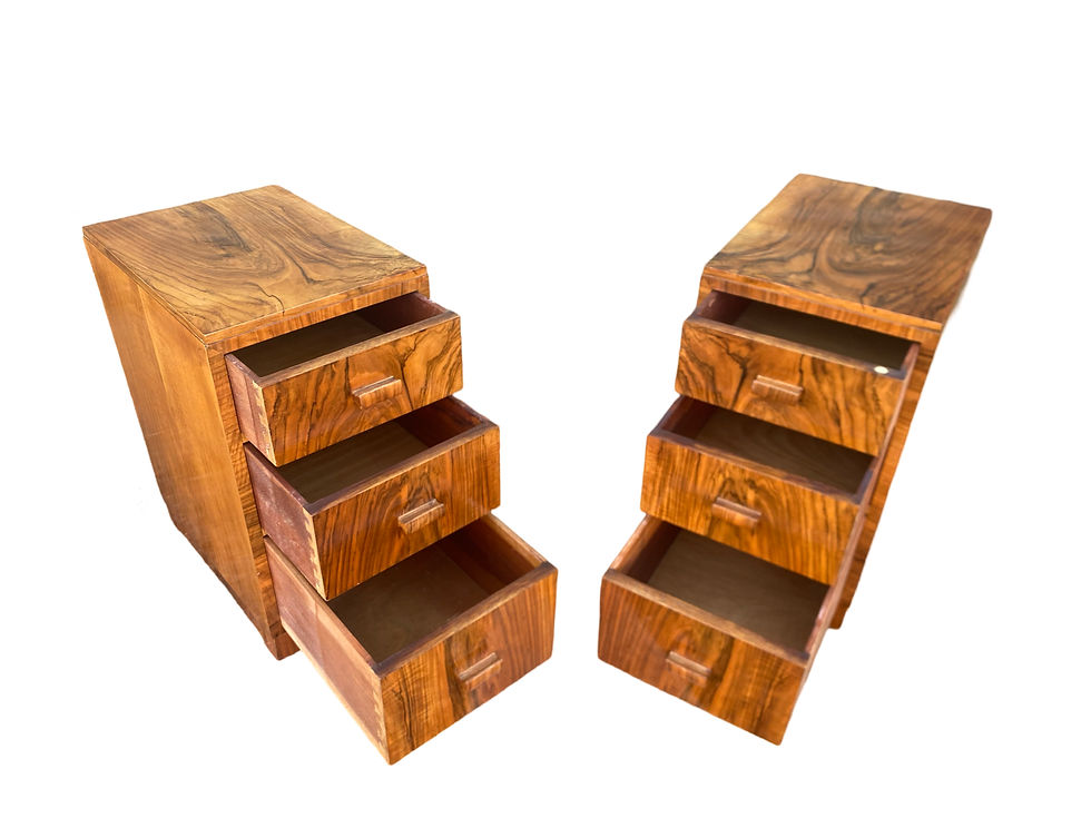 Thumbnail: Pair of Art Deco Figured Walnut Bedside cabinets