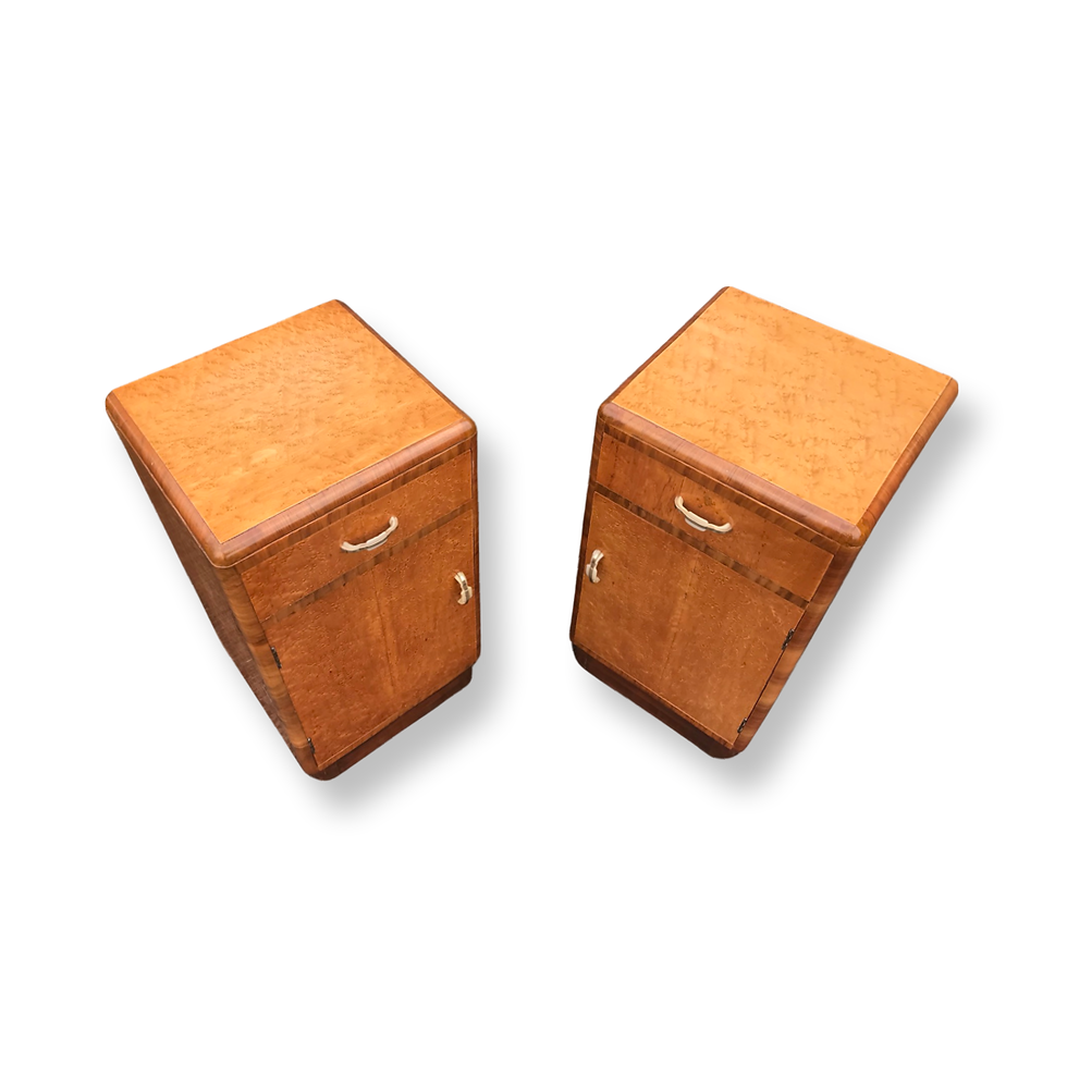 Thumbnail: Pair of Art Deco Birds Eye Maple nightstands/bedside cabinets