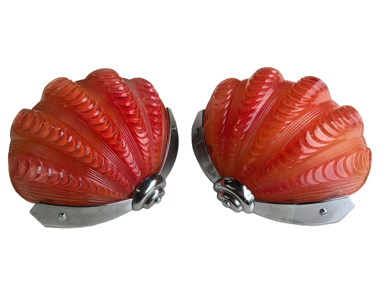 Pair of Art Deco Blood Orange Odeon Shell Wall lights
