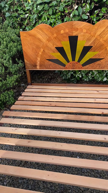 Thumbnail: Stunning 1920’s Art Deco Sunray Inlaid Double Bed