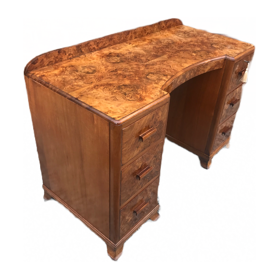 Thumbnail: A petite 1930s Art Deco Burr Walnut Ladies writing desk