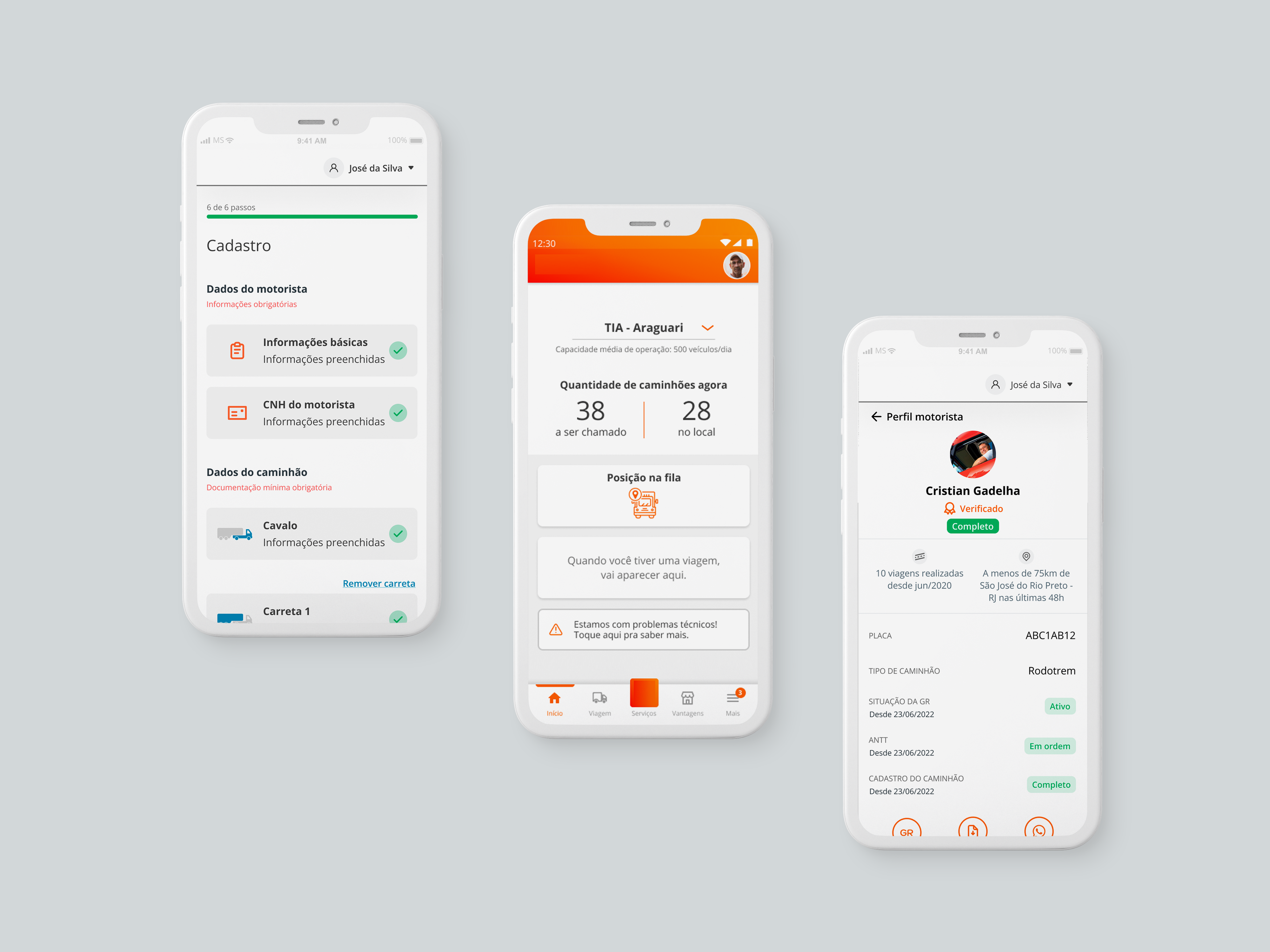 Logística — interface da plataforma