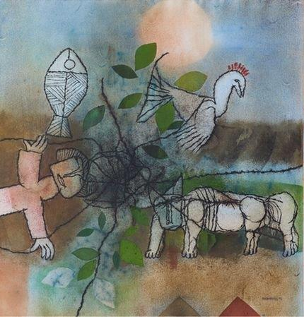 Cockerel Dog Figure & Fish