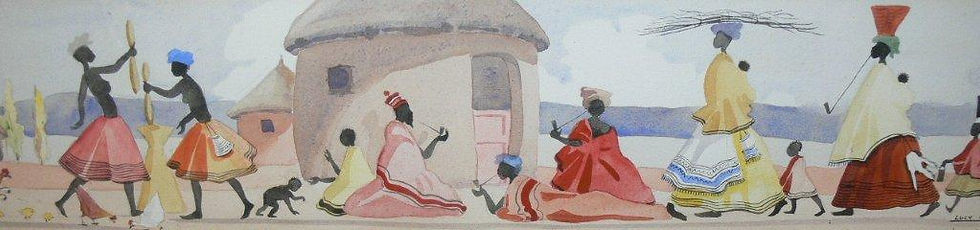 African Figures and Rondavels