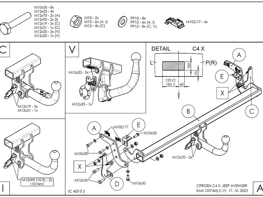 Miniatiūra: Kablys Citroen C4 X, 2023- (vertical)