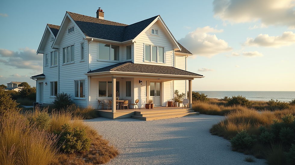 Eye-level view of a cozy coastal home with a front porch
