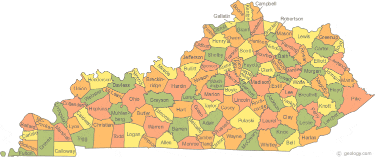 Map of Kentucky with labeled counties for reference and geographical context.